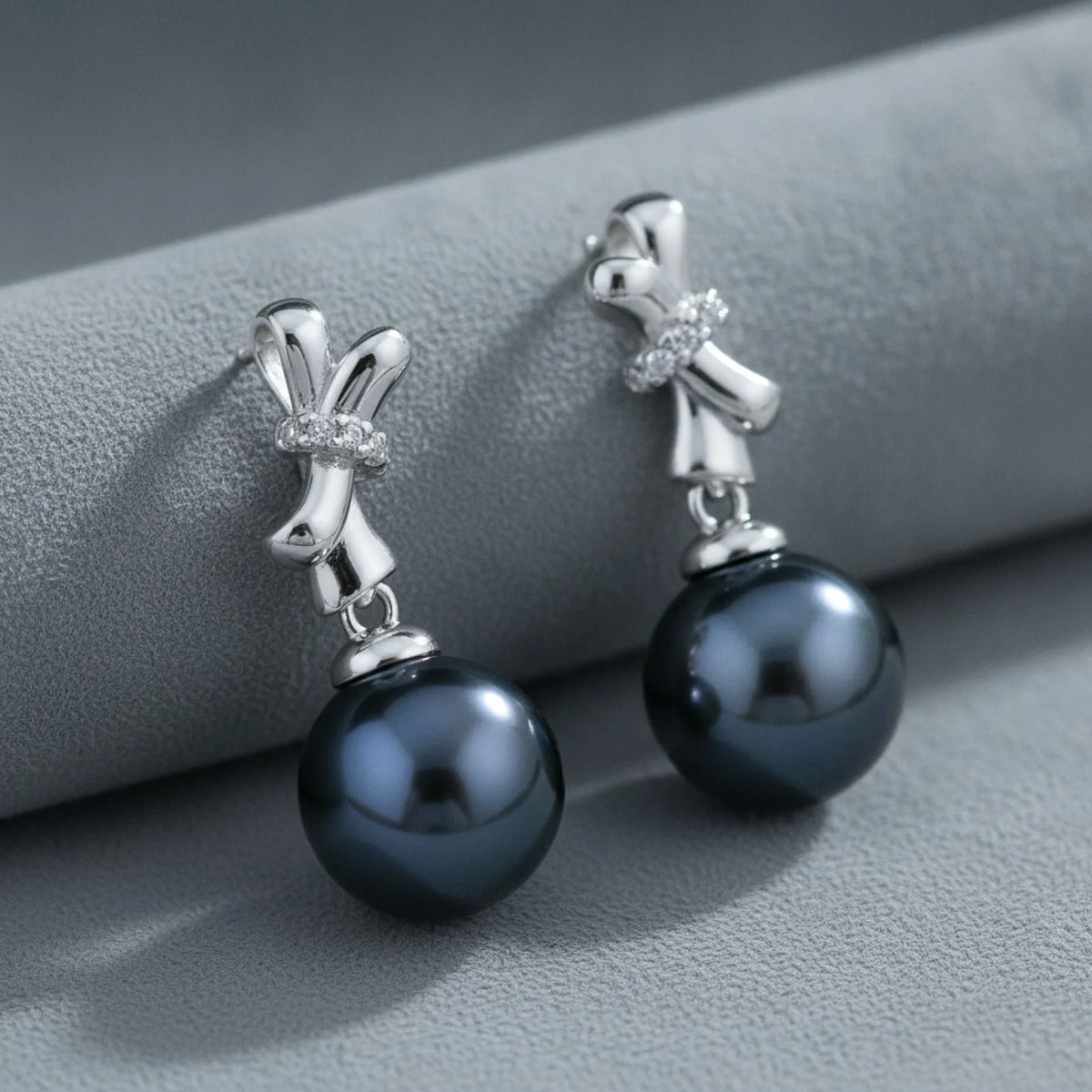 Boucles d'Oreilles Perle Noire Tahiti Argent 925 Moissanite