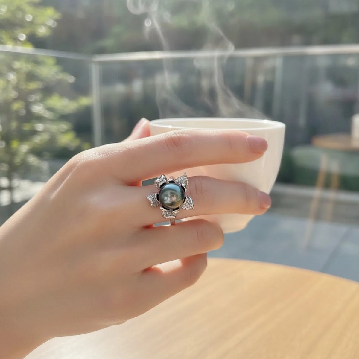 Bague Perle de Tahiti Camille Argent & Zircons