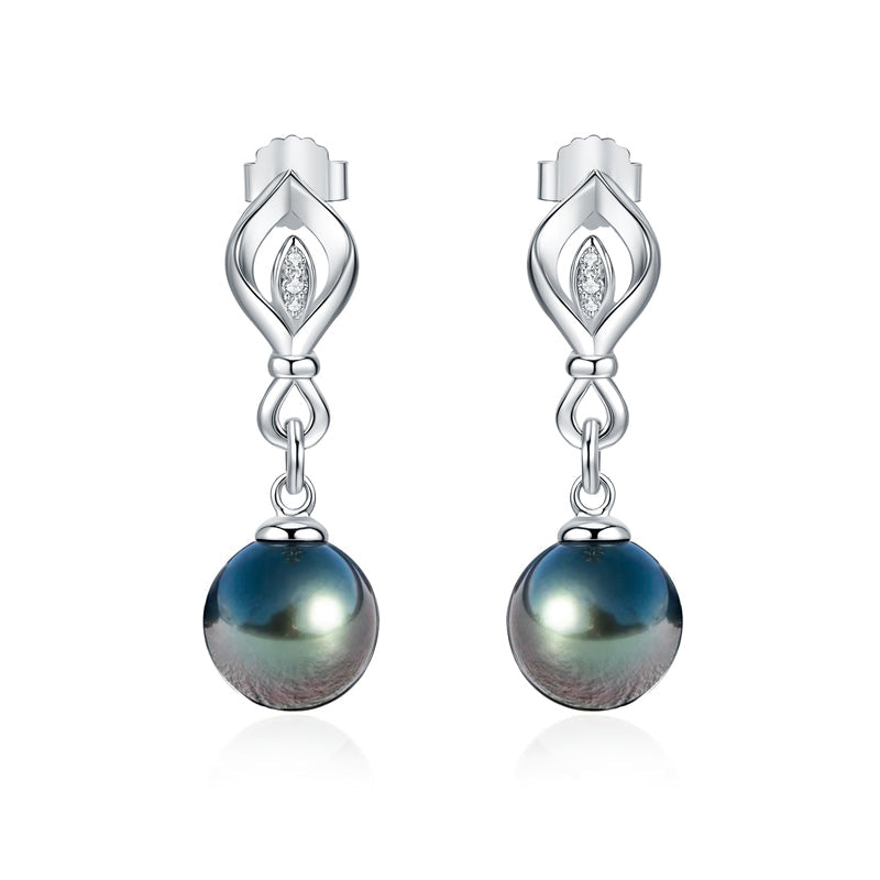 Boucle d'Oreille Perle de Tahiti Noire & Moissanite