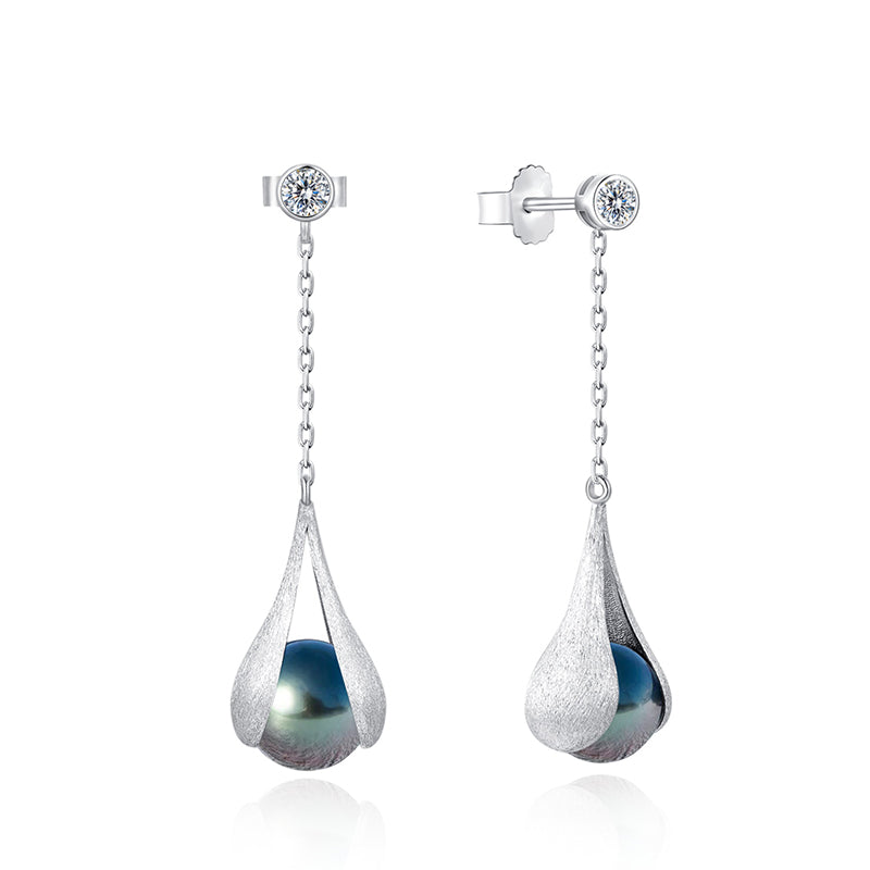 Boucle d'Oreille Perle de Tahiti Argent 925 Moissanite