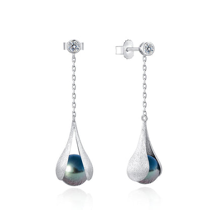 Boucle d'Oreille Perle de Tahiti Argent 925 Moissanite