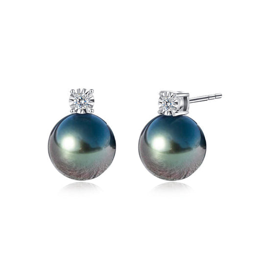 Boucles d'Oreilles Perle de Tahiti Noire Or 18k