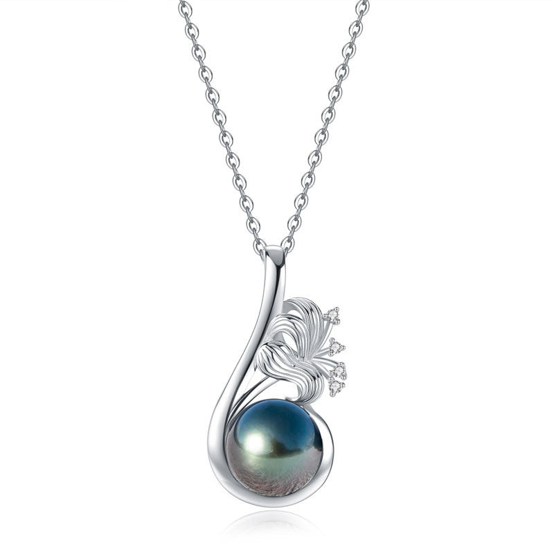 Pendentif Perle de Tahiti Argent S925 Moissanites Florales