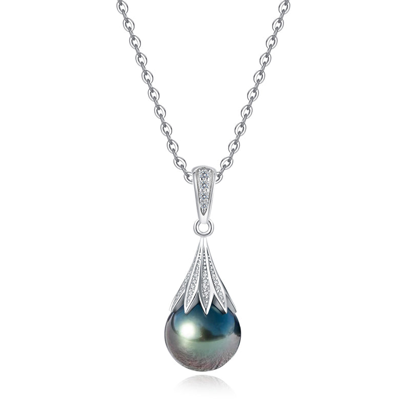 Collier Argent Feuille Perle de Tahiti Moissanite