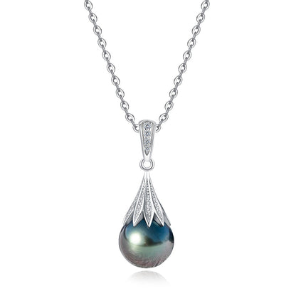 Collier Argent Feuille Perle de Tahiti Moissanite