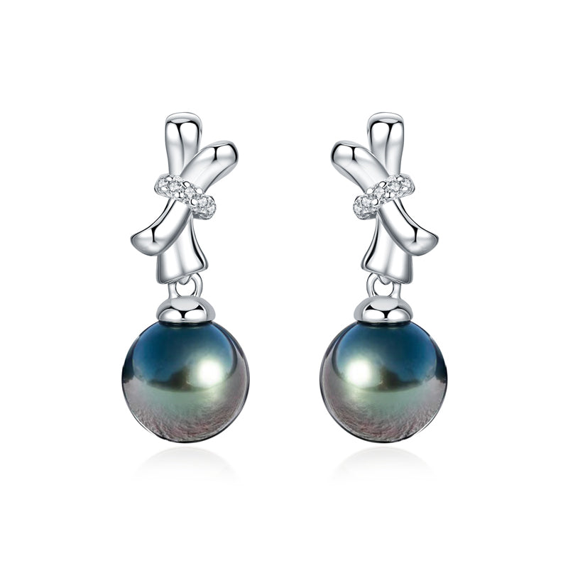 Boucles d'Oreilles Perle Noire Tahiti Argent 925 Moissanite