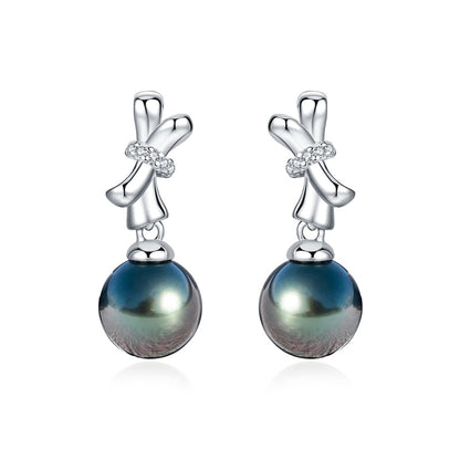 Boucles d'Oreilles Perle Noire Tahiti Argent 925 Moissanite