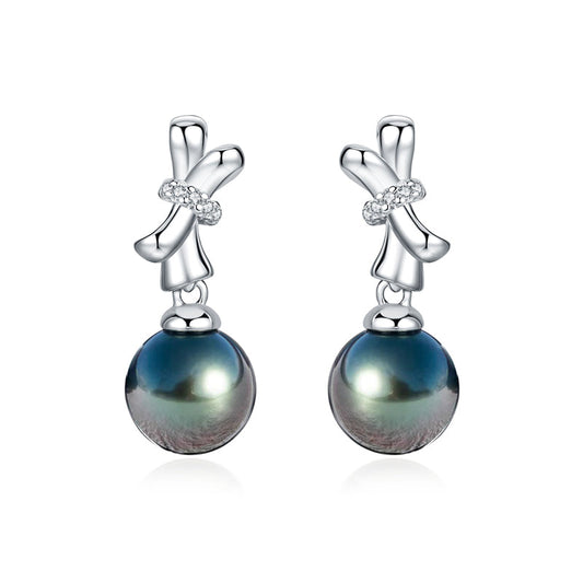 Boucles d'Oreilles Perle Noire Tahiti Argent 925 Moissanite