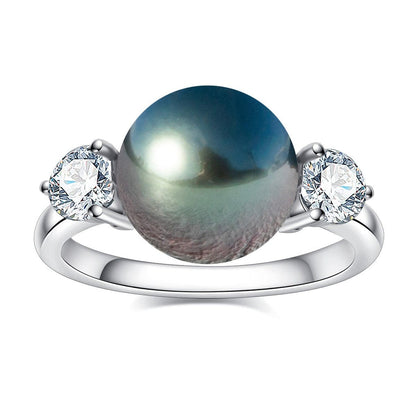 Bague Or Blanc Perle de Tahiti & Diamants Moissanite