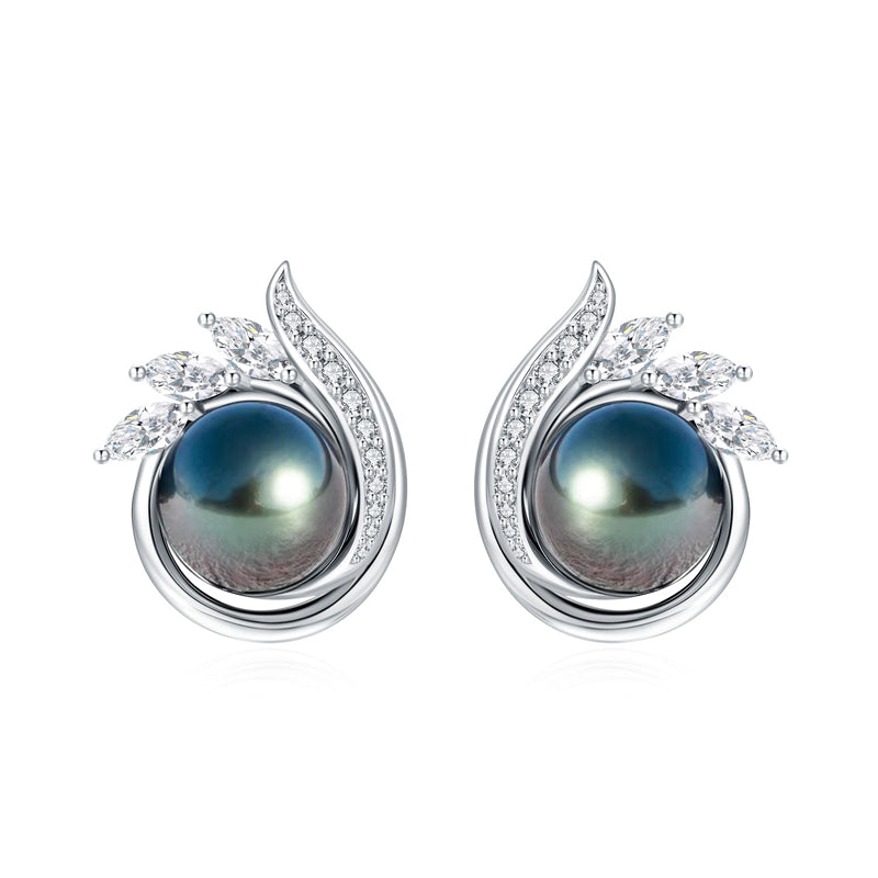 Boucle d'Oreille Perle de Tahiti Noire Argent Massif