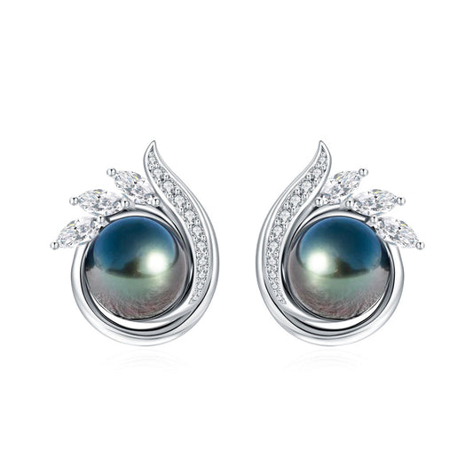 Boucle d'Oreille Perle de Tahiti Noire Argent Massif
