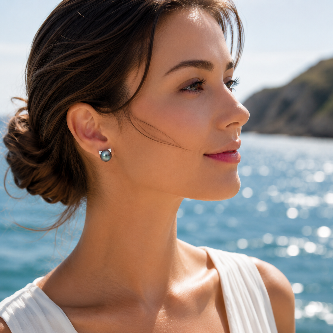 Boucles d'Oreilles Chat Perle de Tahiti Argent S925