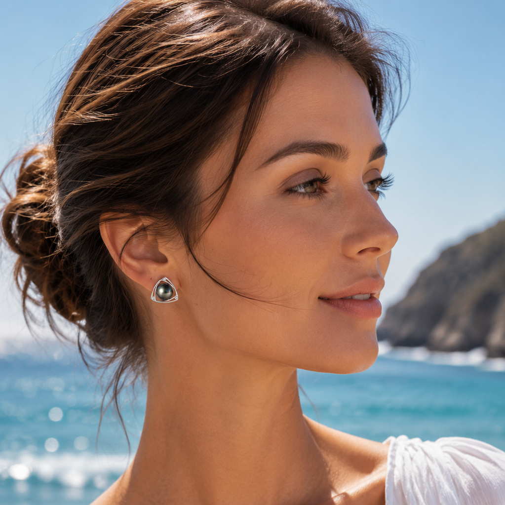 Boucles d'Oreilles Perles de Tahiti Argent 925 Moissanite