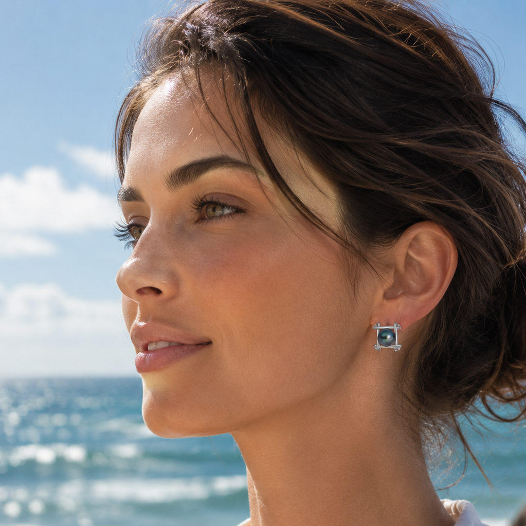 Boucles d'Oreilles Perle de Tahiti Noire AAA/AAAA Argent 925