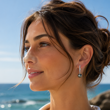 Dormeuses Perle de Tahiti Or Blanc et Moissanite