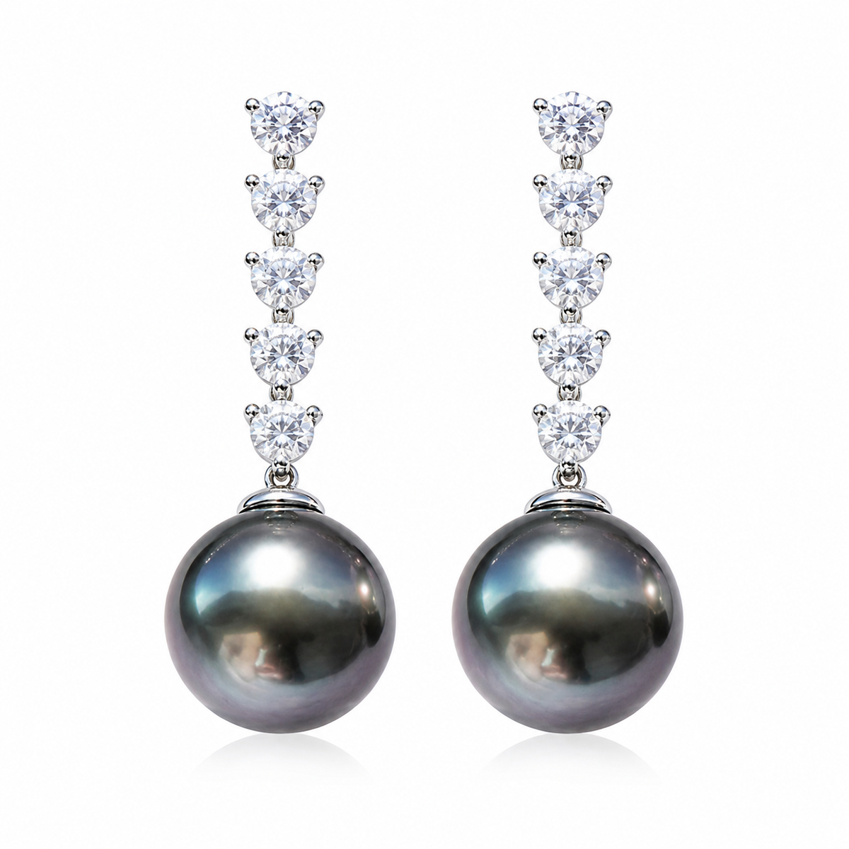Boucles d'Oreilles Perle de Tahiti Or Blanc & Moissanite