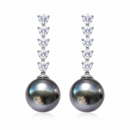 Boucles d'Oreilles Perle de Tahiti Or Blanc & Moissanite