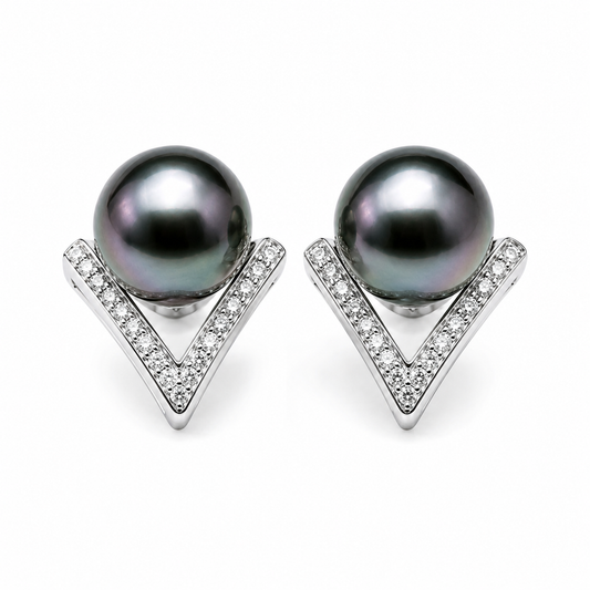 Boucles d'Oreilles Perle de Tahiti Argent & Moissanites