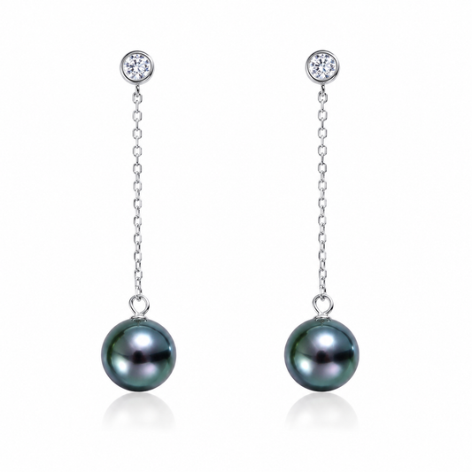 Boucles d'Oreilles Perle de Tahiti & Diamant Moissanite Argent