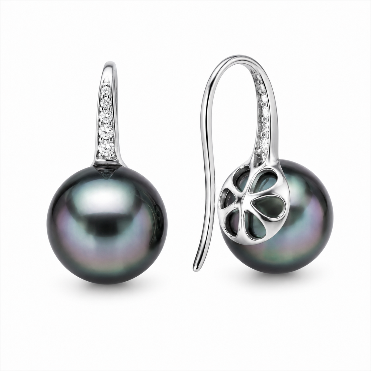 Boucles d'Oreilles Perle de Tahiti Océane Or Blanc & Moissanite