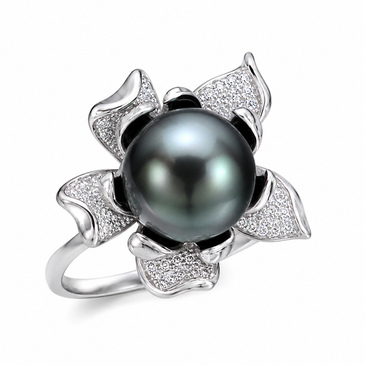 Bague Perle de Tahiti Camille Argent & Zircons