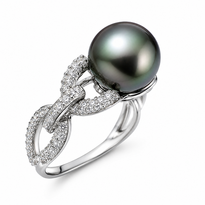 Bague Perle de Tahiti Noire Léa Argent Ajustable