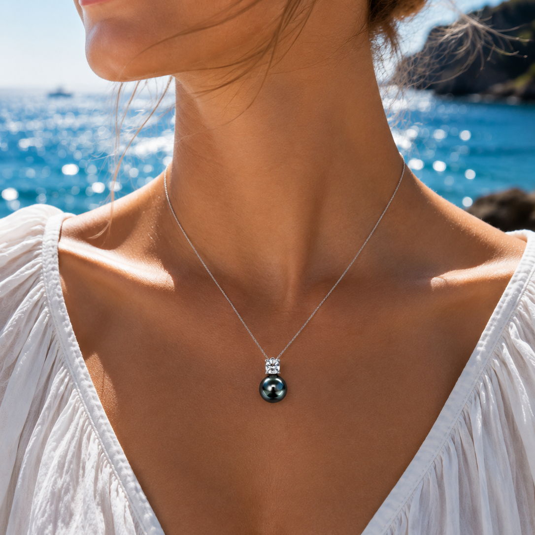 Pendentif Andréa Perle de Tahiti & Diamant Moissanite Argent 925