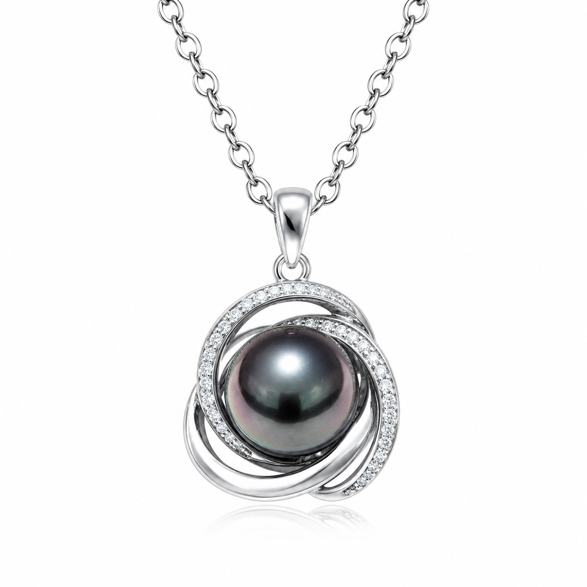 Pendentif Perle de Tahiti Kahu Argent & Moissanites