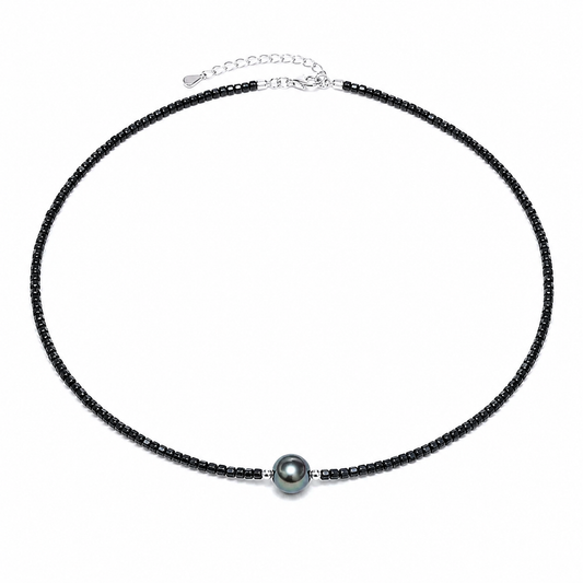 Collier Perle de Tahiti Noire Argent & Cristal