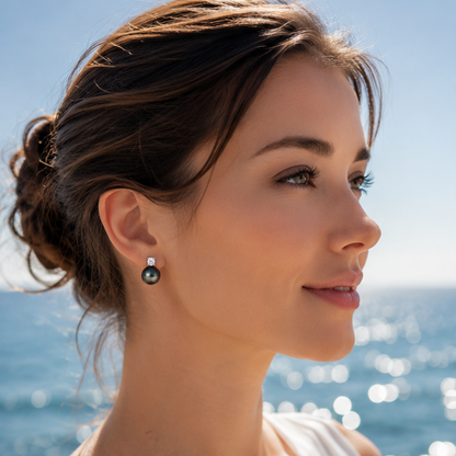 Boucles d'Oreilles Perle de Tahiti Noire Or 18k
