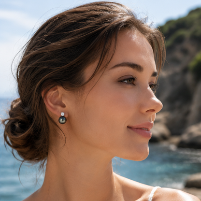 Boucles d'Oreilles Perle de Tahiti Noire Or 18k