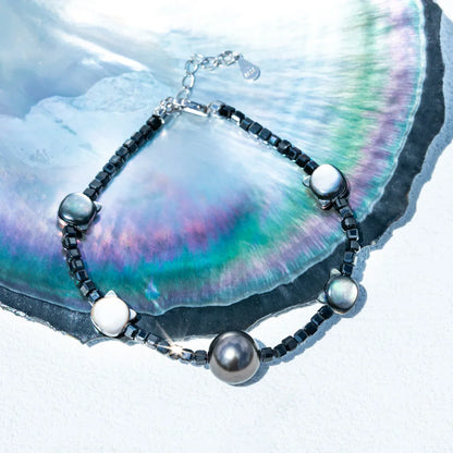 Bracelet Perle de Tahiti & Spinelles Noirs