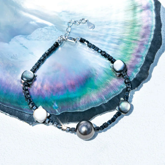 Bracelet Perle de Tahiti & Spinelles Noirs