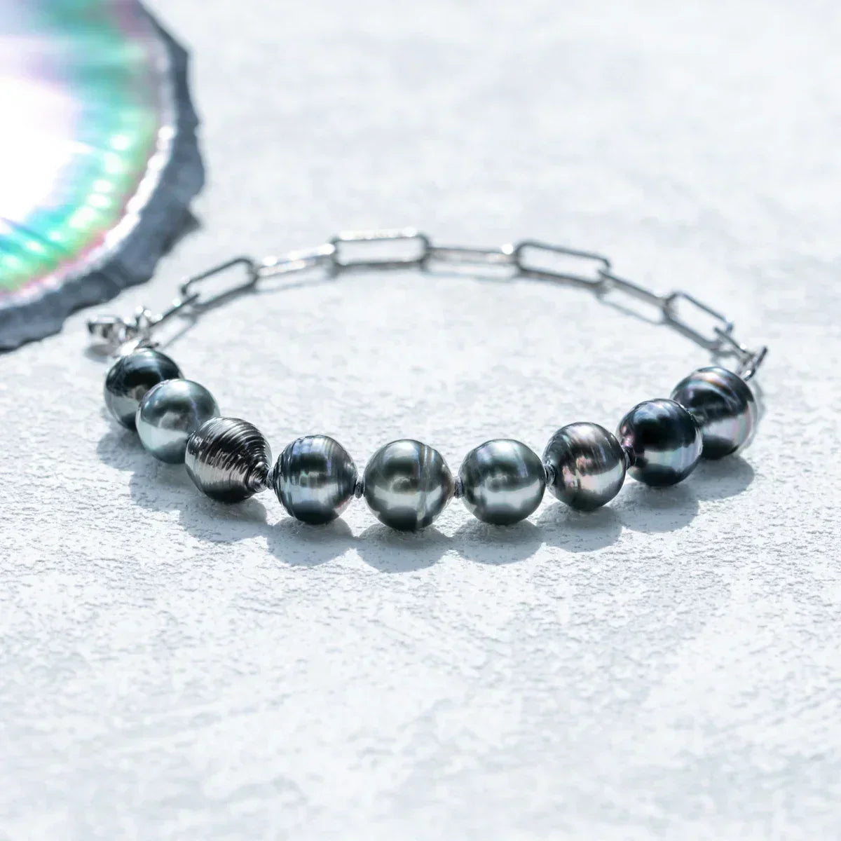 Bracelet Perle de Tahiti Noire Baroque Argent & Moissanite