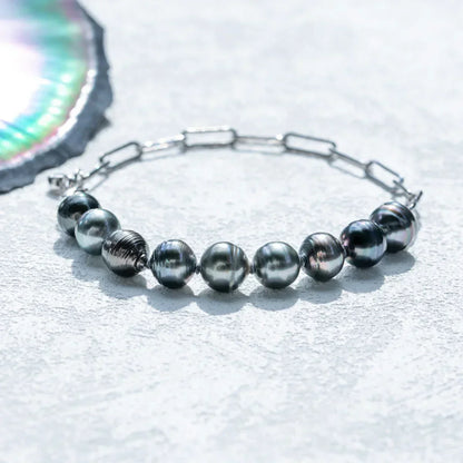Bracelet Perle de Tahiti Noire Baroque Argent & Moissanite