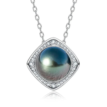 Pendentif Argent Perle de Tahiti Carré Moissanite