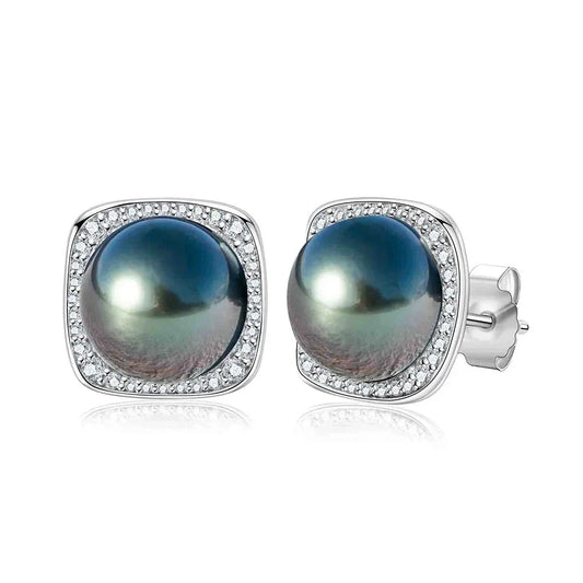 Boucles d'Oreilles Perles de Tahiti Argent & Moissanite