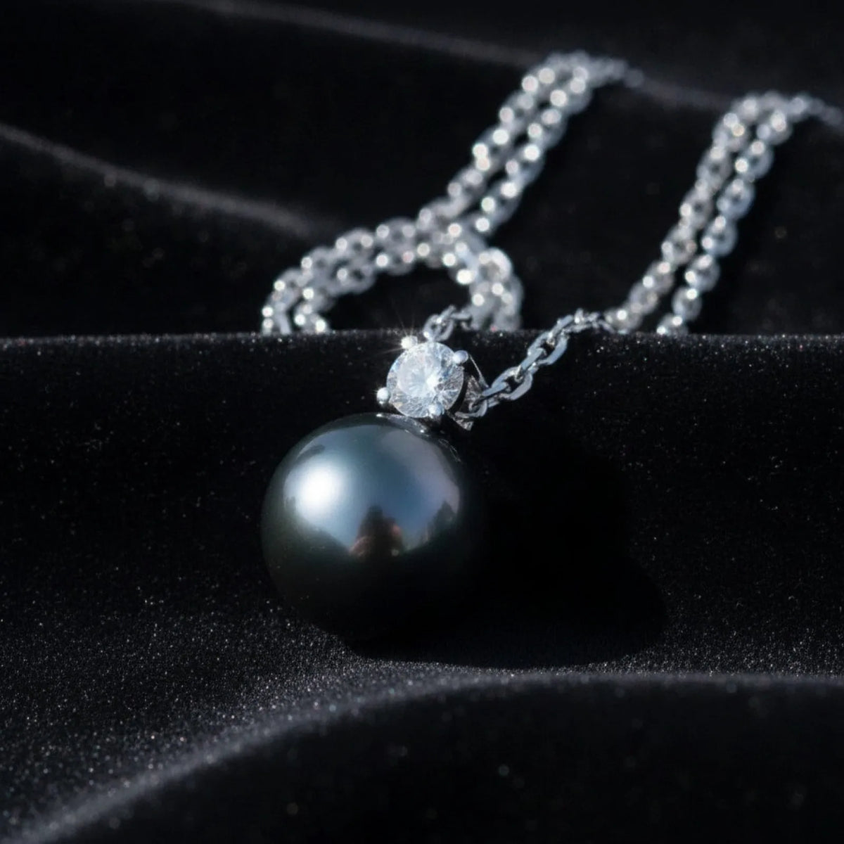 Sautoir Perle de Tahiti Or Blanc Moissanite