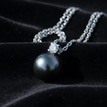 Sautoir Perle de Tahiti Or Blanc Moissanite