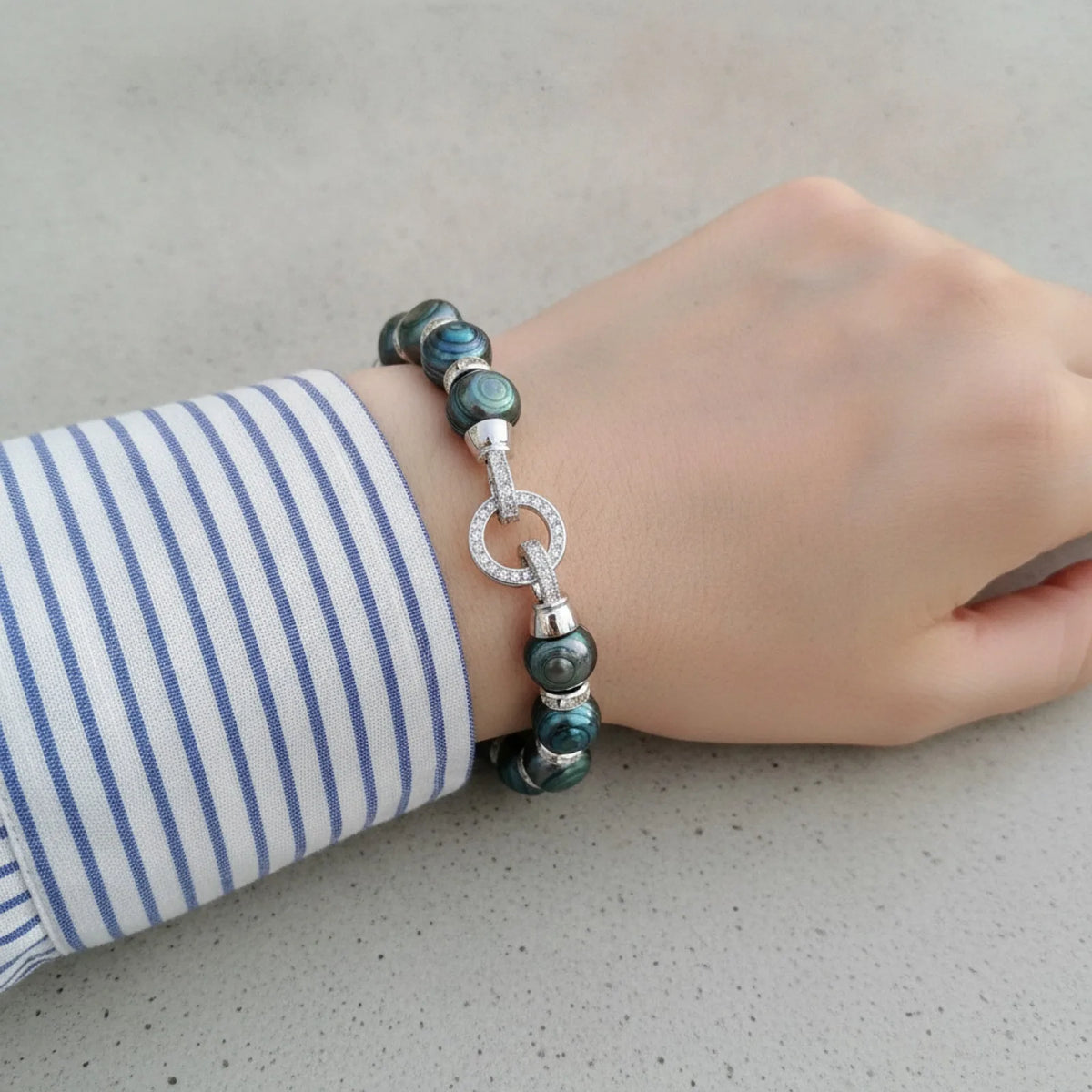 Bracelet Perles de Tahiti Noire Vert Baroque Argent
