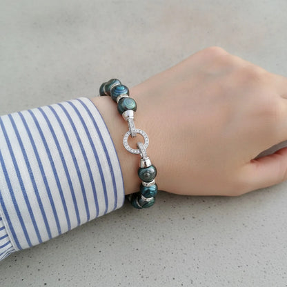 Bracelet Perles de Tahiti Noire Vert Baroque Argent