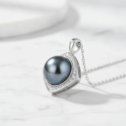 Pendentif Argent Perle de Tahiti Carré Moissanite