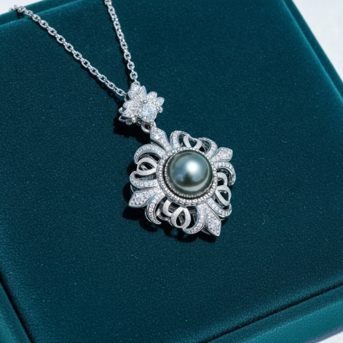 Pendentif Perle de Tahiti Iris Diamant Argent
