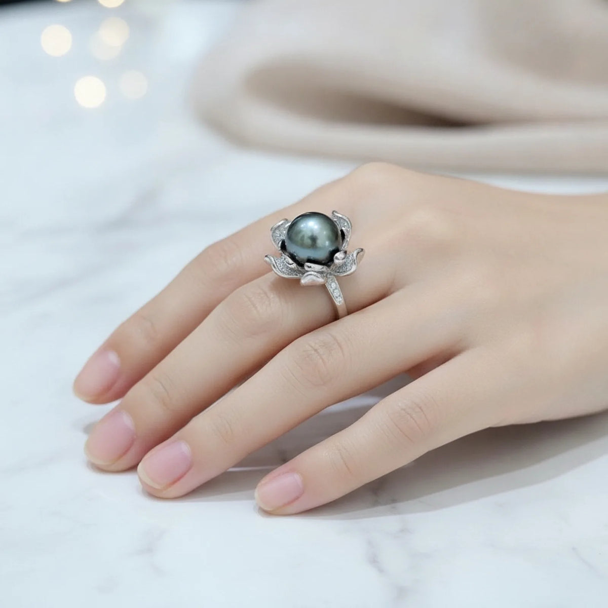 Bague Perle de Tahiti Camille Argent & Zircons