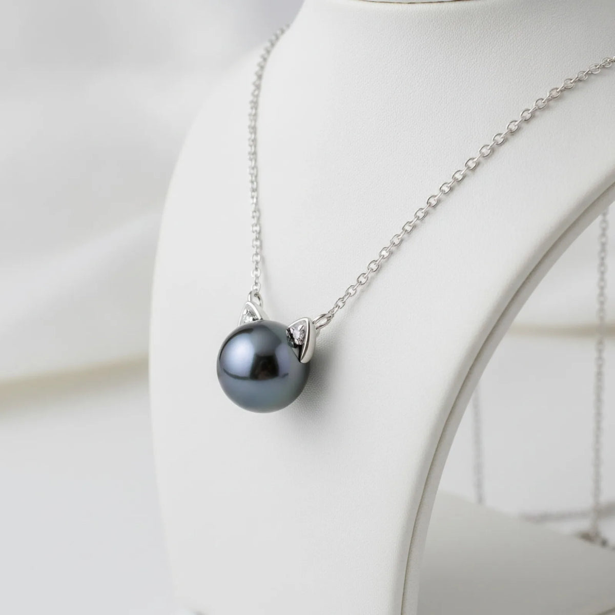 Collier Perle Noire Tahiti Oreilles de Chat Argent 925 Moissanite