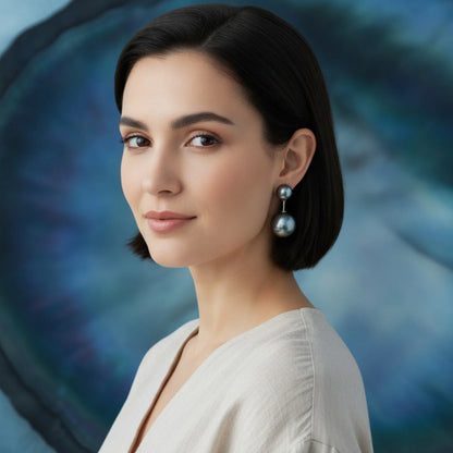 Boucles d'Oreilles Perle de Tahiti Or Blanc 18K