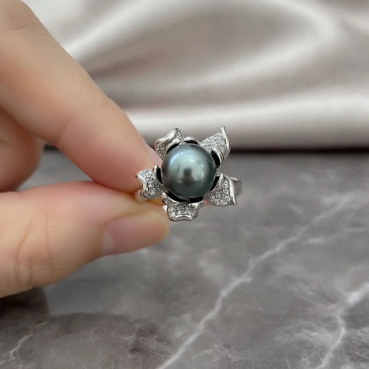 Bague Perle de Tahiti Camille Argent & Zircons
