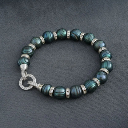 Bracelet Perles de Tahiti Noire Vert Baroque Argent