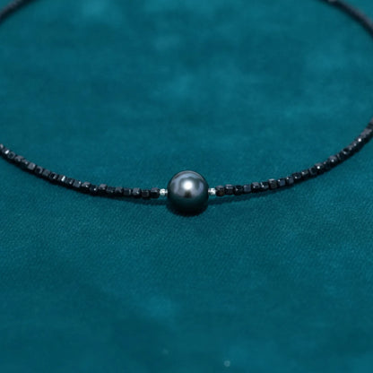 Collier Perle de Tahiti Noire Argent & Cristal