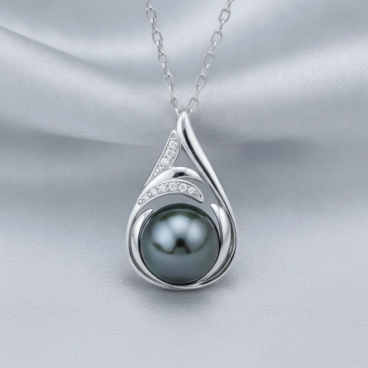 Pendentif Perle de Tahiti Argent & Diamants Moissanite